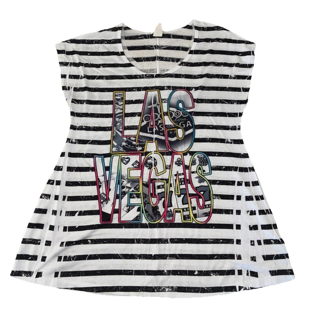 Big Bang Clothing  Top Women's M White Striped Embellished Las Vegas USA Y2K‎